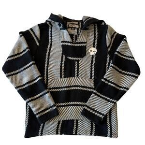 Zero Skateboard Baja Hoodie Small Black Gray Stripe Grunge Pullover Knit Mexican